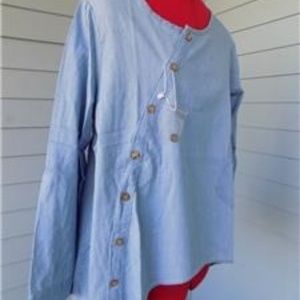 NEW Blue Diagonal Button Blouse JOHNATURE OS